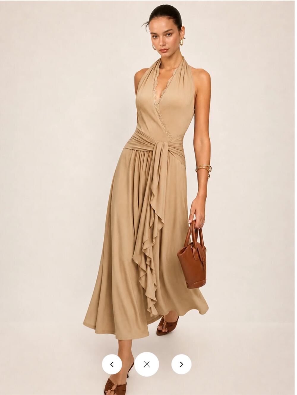NWT Commense Lace Trim Halter Wrap Maxi Dress Sz M